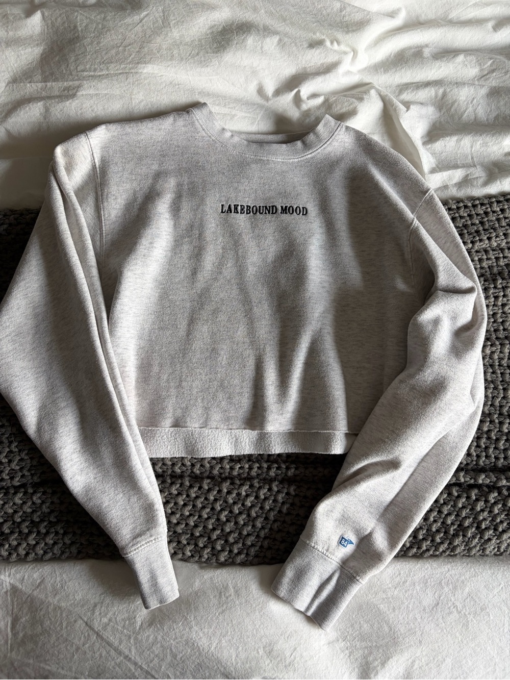 Blue 84 Light Grey Men's Crewneck Sweater with 'LAKEBOUND MOOD' Embroidery